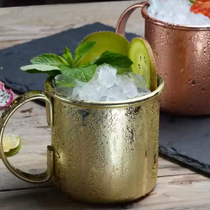 Taza de cobre esmerilado para bebidas frías, taza para bebidas enfriadas con asa redonda, vajilla para fiestas y cafeterías, regalo. - Product Image 4