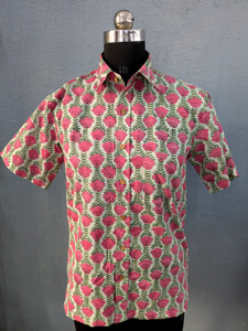 เสื้อเชิ้ตแขนสั้นลายดอกไม้ผ้าฝ้ายสำหรับผู้ชาย คอปกแบบพับได้ สไตล์ฤดูร้อน ระบายอากาศได้ดี ผ้าป๊อปลินทอ - Product Image 1