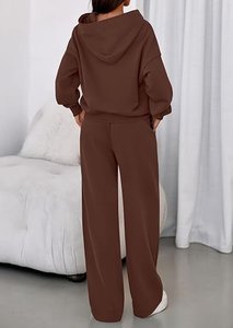 Conjunto de Sudadera con Capucha y Pantalones de Felpa para Mujer, 2 Piezas, Color Sólido, Corte Holgado, Casual, Manga Larga, 100% Algodón, Transpirable, Invierno - Product Image 2