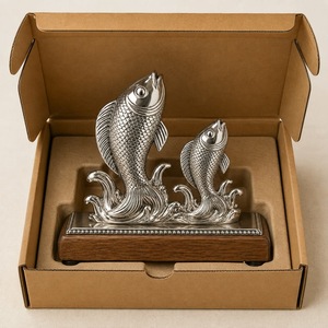 Sculpture de poisson argenté, figurine en métal aluminium faite à la main, décoration Feng Shui, décoration de table, décoration de salon - Product Image 5