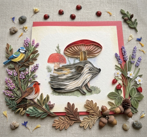 Carte d'invitation pop-up 3D faite à la main en quilling, motif hérisson et champignon, finition mate, forme irrégulière, Saint-Valentin, anniversaire - Product Image 4