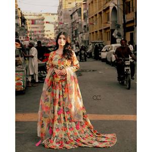Beautiful Digital Print Wedding Gown for Parties Elegant and Stylish - Product Image 4