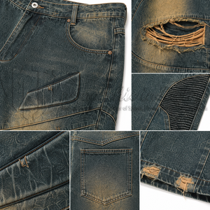 Pantalones Vaqueros Anchos para Hombre, Estilo Vintage, Desgastados, con Roturas en las Rodillas, Multipanel, Estilo Urbano - Product Image 6