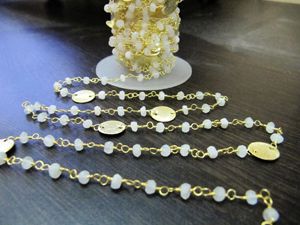 Natural Rainbow Moonstone Coin Chain Rondelle Faceted Beads 3-4mm <b>Rosary</b> Gemstone Chains Sold Per Foot - Product Image 5