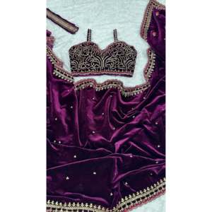 Beautiful <b>Purple</b> Evening Party Wear <b>Saree</b> Size M with Sequence Dori Thread Work - Product Image 2