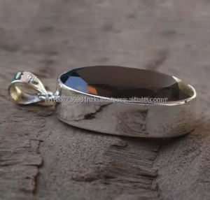 Hermoso cuarzo ahumado 925 colgante de plata esterlina Natural ahumado facetado hecho a mano plata piedra preciosa colgante collar colgante - Product Image 5