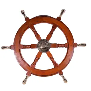 船のハンドル/木製の船のラダー/壁に取り付けられた壁の装飾的なギフトの木製の手描きの家の装飾の船のラダー