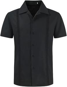 Chemise en lin pour homme pour l'été, style cubain Shagua Abella, design colorblock, brodée, à manches courtes, décontractée, col à revers, anti-rétrécissement - Product Image 4