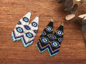 Pendientes de moda al por mayor con cuentas, pendientes de cuentas de semillas, pendientes colgantes con flecos, pendientes tipo candelabro, pendientes de ojo turco - Product Image 2