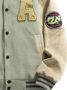 College Inspired Baseball <b>Jacket</b> Men Olive Green 100% Cotton Feel Body Beige Sleeves Vintage Varsity Quilted Hooded Winter Wear - Product Image 5