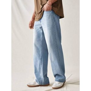 <b>Mens</b> Vintage Retro Style Ice Blue Denim <b>Jeans</b> Straight Fit High <b>Waist</b> Breathable Whishker Washed Streetwear Fashion Size 28 <b>42</b> - Product Image 1