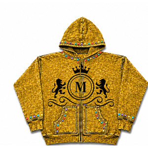 Conjunto Deportivo para Hombre, Dorado, Lavado Ácido, con Capucha, Manga Larga, 100% Algodón, Sudadera con Pedrería, 450 Gsm, Decorado, Estilo Urbano, Casual - Product Image 2