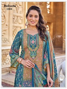 Ensemble en rayonne vert moutarde brodé pour femme avec dupatta, tenue traditionnelle indienne et pakistanaise, coupe ample longueur cheville - Product Image 3