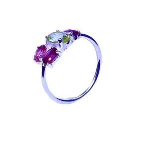 Anillo Clásico de Plata de Ley 925 Chapado en Oro con Turmalina Multicolor para Mujer, Joyería para Bodas - Product Image 1