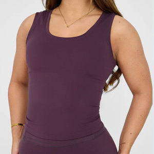 Camiseta sin mangas de nailon/spandex elástica en cuatro direcciones de color liso, personalizada, para mujer, novedad de verano, para gimnasio y deportes, venta al por mayor - Product Image 4
