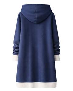 Sudadera con capucha larga personalizada con cremallera, color rosa melocotón, abrigo de invierno de forro polar para mujer, ropa exterior informal de gran tamaño con bolsillos, OEM personalizado - Product Image 2