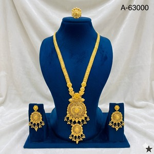 Conjunto de Collar de Novia de Diseño Exclusivo, Chapado en Oro de 24K con Circonitas, Joyería Nupcial India A-63001 - Product Image 2