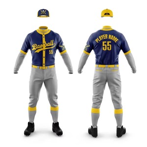 Ensemble de maillots de baseball unisexes personnalisés, bleu marine et jaune, nom du joueur 55, imprimé numérique, polyester respirant, manches courtes, sangle réglable - Product Image 6