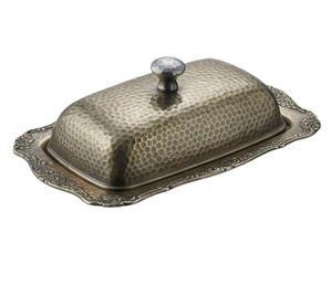 Plateau à fromage de cuisine, plats de service de table avec couvercle, plat à beurre moderne en métal martelé de haute qualité - Product Image 5