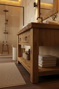Meuble de salle de bain en bois massif avec vasque simple, tiroir de rangement et étagère ouverte pour la maison, l'hôtel et les centres de villégiature - Product Image 4