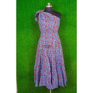 Hermoso Vestido Midi de Algodón con Estampado Floral Ecológico para Mujer, Estampado a Mano, con Encaje, para Bodas Indias, Casual, de Verano, para la Playa - Product Image 1