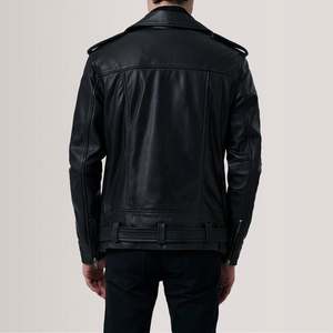Blouson double zippé en cuir noir Kole, respirant, style vintage, coupe décontractée, col montant, pour homme, OEM, automne - Product Image 2