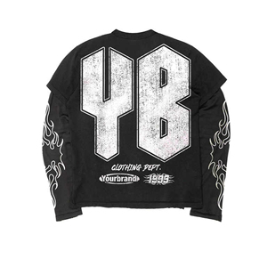 Oem Custom Screen Print <b>Men</b> Boxy Fit Double Layer <b>Long</b> Sleeve <b>T</b> <b>Shirt</b> Oversized Vintage Acid Wash <b>Men's</b> Heavyweight <b>T</b> <b>Shirt</b> - Product Image 2