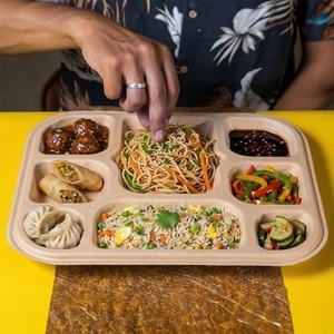 Plateau en bagasse écologique pour chaînes de restauration rapide et emballages de repas combinés, assiettes à 8 compartiments pour buffets et services de traiteur - Product Image 1
