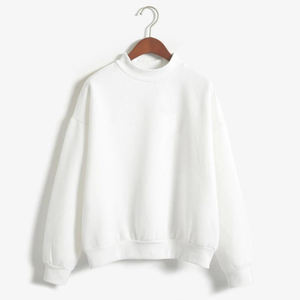 Women's White Mock Neck Oversized Sweatshirt <b>Drop</b> Shoulder Long Sleeve Casual Fleece Pullover Loose Fit Soft Cotton Blend Autumn - Product Image 1