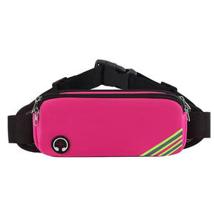 Sac banane unisexe rose en néoprène avec fermeture éclair et motif rayé pour la course à pied - Product Image 1