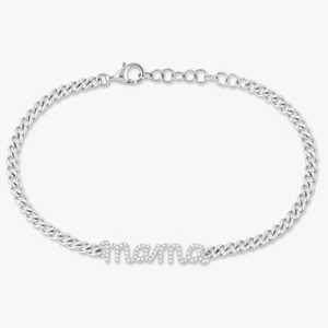 กำไลข้อมือเพชร Diamond Mama ทองคำแท้ 14K 18K ประดับเพชรทรงกลมแบบ Pave เพชรเพาะเลี้ยงในห้องปฏิบัติการ สลักชื่อแม่ ดีไซน์เรียบหรู โซ่แบบมินิมอล หนา สวยงาม - Product Image 5