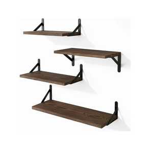Set 2 Wood Adjustable Floating Wall <b>Shelves</b> Metal <b>Triangle</b> <b>Brackets</b> Storage Ledge Board Modern Living Room Mounted Flower Rack - Product Image 2