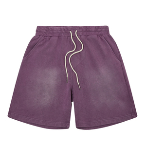 Shorts de survêtement vierges pour hommes, personnalisables OEM, en molleton épais délavé au soleil, avec taille élastique et cordon de serrage à embout métallique, pour le sport et les loisirs - Product Image 1