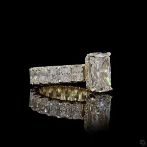 Anillo de Compromiso de Oro Sólido con Corte Radiante y Banda de Eternidad con Diamantes Laterales Radiantes y Redondos, Joyería Nupcial para Hombre y Regalo - Product Image 3