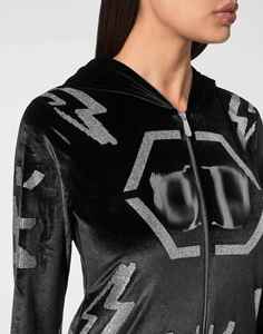 Ensemble de survêtement élégant en velours orné de strass, deux pièces, avec ceinture élastique et cristaux brillants - Product Image 4