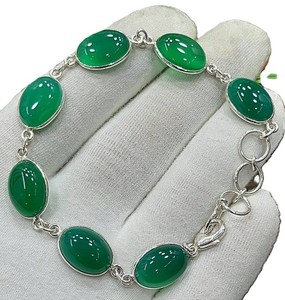 Bracelet en onyx vert naturel, plaqué argent 925, fait main, avec cabochon ovale, bijoux pour femmes - Product Image 5