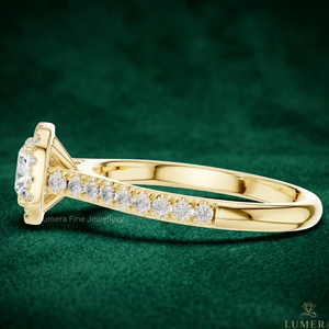 แหวนหมั้นเพชรโมอิสซาไนต์ทรงกลมทองคำขาว 14K ประดับเพชรแบบพาเว่ สำหรับผู้หญิง แหวนสัญญาแบบมินิมอล เครื่องประดับเจ้าสาว - Product Image 2