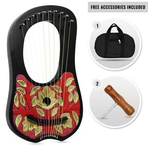 GNG IMPEX Lira de Madera de 10 Cuerdas, Arpa Portátil para Principiantes, Instrumento Musical con Llave de Afinación, Bolsa de Transporte, Diseño Tallado Pulido, Estilo Folclórico - Product Image 1