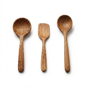 Cuillères de cuisine en bois artisanales, ustensiles de cuisine naturels, résistants à la chaleur, antiadhésifs, louche de service, spatule pour la vente en gros - Product Image 1