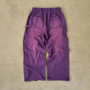 Pantalones Anchos de Hombre, Estilo Moderno, 100% Algodón, Lavado Desgastado por el Sol, con 4 Bolsillos, Dobladillo Desgastado, Pedrería Personalizada, Ropa Exterior Masculina - Product Image 3