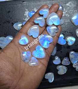 Blue Moonstone Cabochon High Quality Natural Loose Gemstone Heart Size Shape Lot Rainbow Power High-Potency for Jewellery <b>Light</b> - Product Image 5