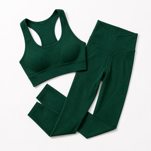 Women <b>Seamless</b> V Waist Yoga Set Ribbed High Waist <b>Leggings</b> Sports Bra Fitness Gym Activewear Set - Product Image 5