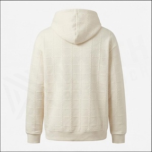 Sweat-shirt décontracté en coton tricoté matelassé crème pour homme, coupe classique, avec poche avant, idéal pour l'automne - Product Image 2