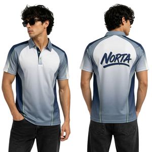 Camisetas Polo Sublimadas para Hombre, con Rayas Geométricas Diagonales en Rosa Coral y Azul, 220 GSM, Tela de Poliéster y Spandex Antipilling, para Uniformes Deportivos - Product Image 2