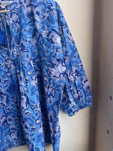 Casual Floral Block Print Cotton Maxi Dress Summer Tunic <b>Top</b> with Deep Neck <b>String</b> Closer Tank Sleeves Hand Embroidered - Product Image 4