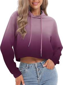 Sudadera con Capucha Corta Casual para Mujer, Estilo Dip Dye, Ligera, para Uso Diario - Product Image 6