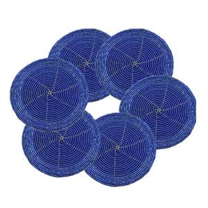 Blue Round <b>Bamboo</b> Bar Mats 6-Pack Anti-Slip Classic Style Drinkware Accessories - Product Image 5