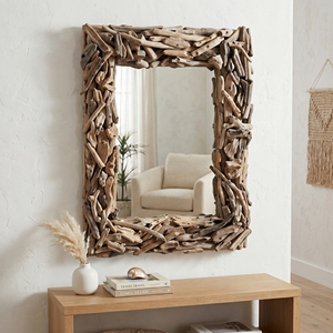 Miroir en bois de teck décoratif avec cadre mural en forme de branche, artisanat balinais haut de gamme, pour salle de bain de luxe - Product Image 3