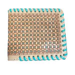 Cartera de cuero occidental tallada a mano para hombre al por mayor perfecta con forro de nailon de seguridad RFID de longitud corta - Product Image 1