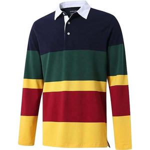 Polo de Manga Larga a Rayas para Hombre, Cuello Camisero, Bloques de Color, Algodón, Corte Regular, Todas las Temporadas - Product Image 3